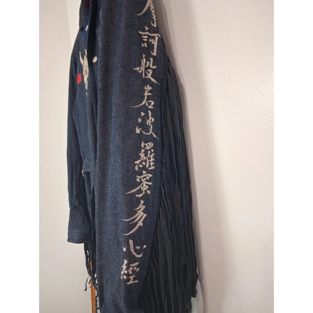 Archival 1980s Kansai Yamamoto Denim Suit Leather Fringe Hannya Mask Japan